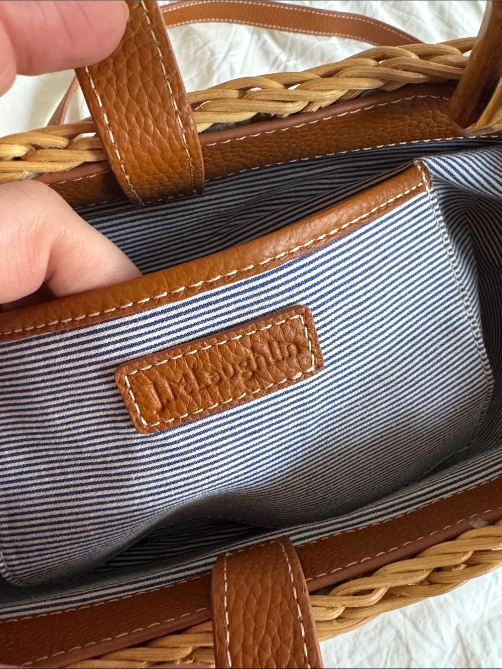 J. McLaughlin Wicker Rattan Handbag with Bamboo Handles - Picture 3 of 6